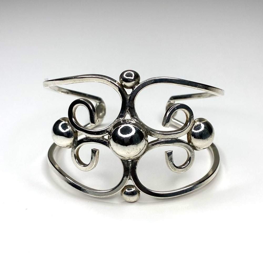 Sterling Silver Openwork Scroll Cuff Bracelet - image 1